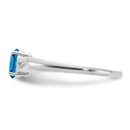 Solid 14k White Gold Simulated Blue Topaz and CZ Ring