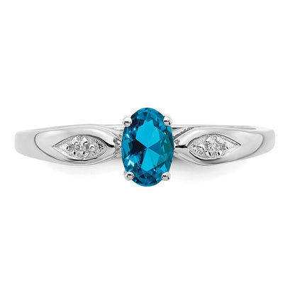 Solid 14k White Gold Simulated Blue Topaz and CZ Ring