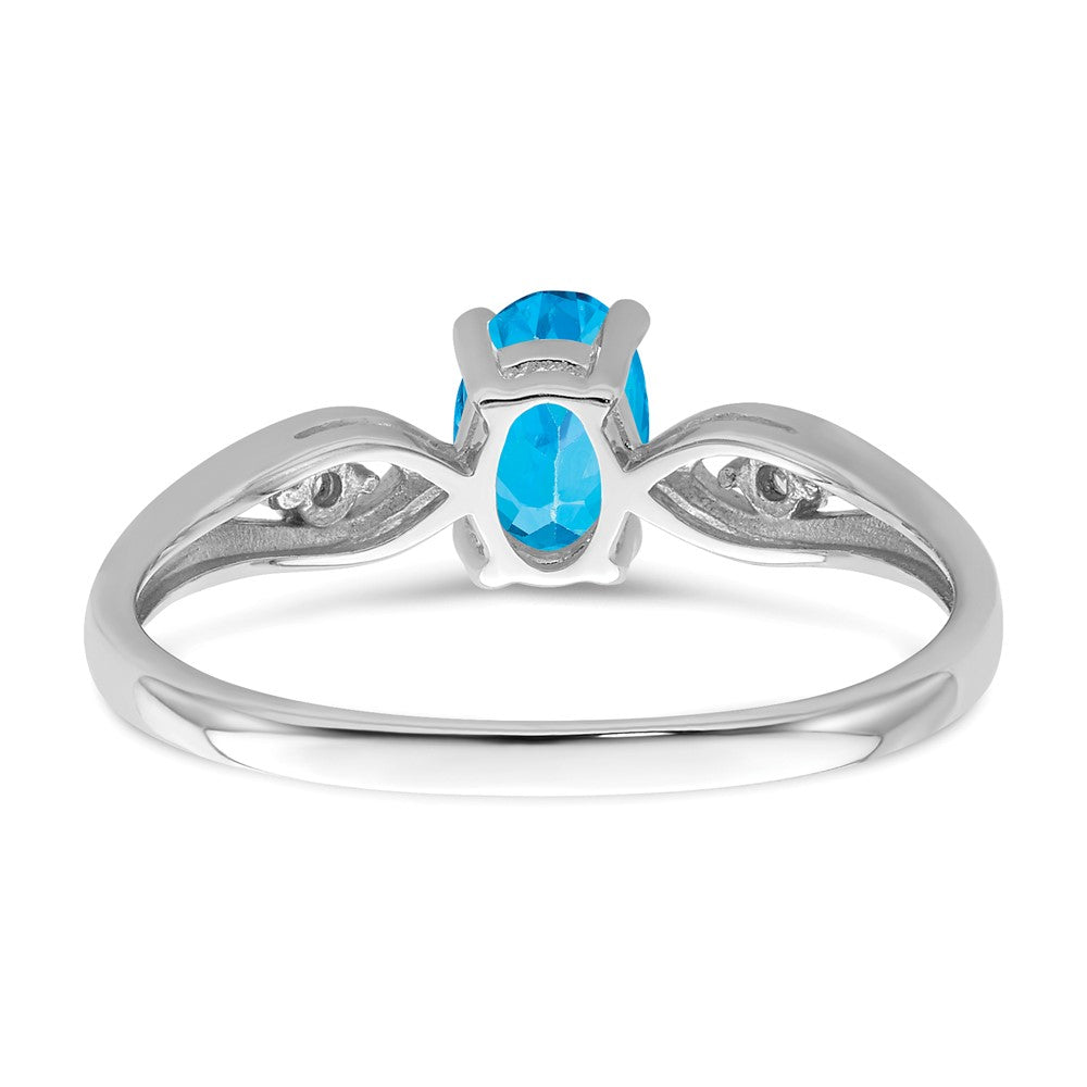 Solid 14k White Gold Simulated Blue Topaz and CZ Ring