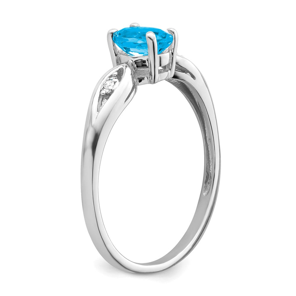 Solid 14k White Gold Simulated Blue Topaz and CZ Ring