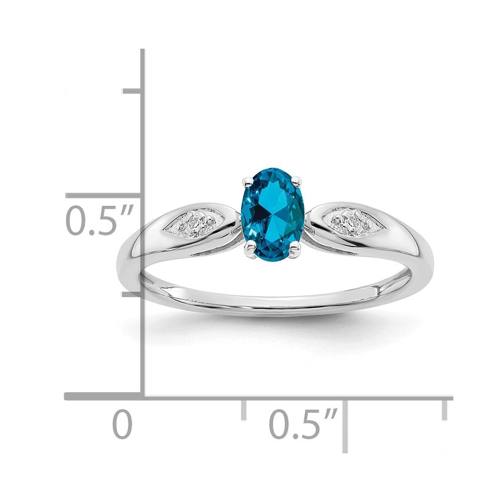 Solid 14k White Gold Simulated Blue Topaz and CZ Ring