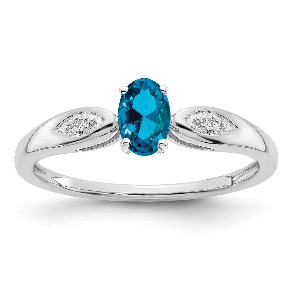 Solid 14k White Gold Simulated Blue Topaz and CZ Ring