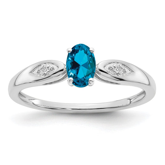Solid 14k White Gold Simulated Blue Topaz and CZ Ring
