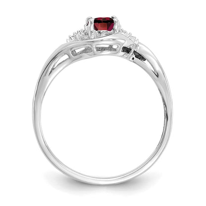 Solid 14k White Gold Simulated Garnet and CZ Ring