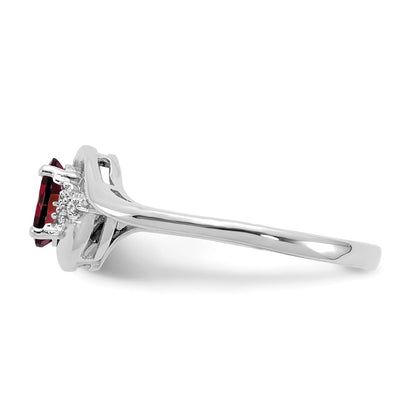 Solid 14k White Gold Simulated Garnet and CZ Ring