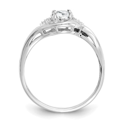 Solid 14k White Gold Topaz and Simulated CZ Ring