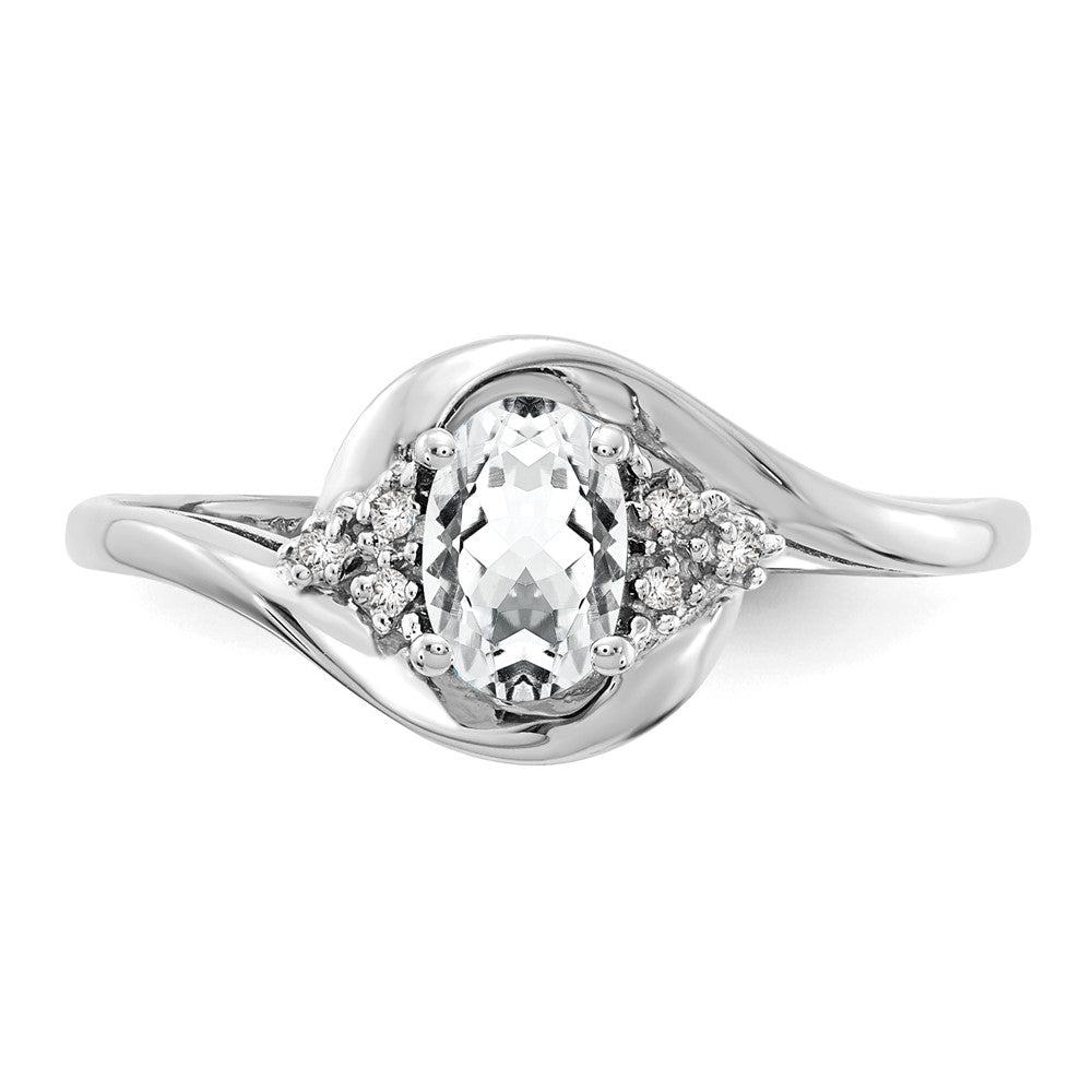 Solid 14k White Gold Topaz and Simulated CZ Ring