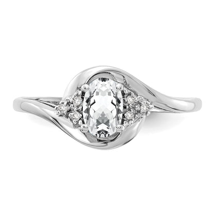 Solid 14k White Gold Topaz and Simulated CZ Ring