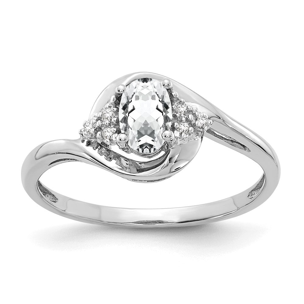 Solid 14k White Gold Topaz and Simulated CZ Ring
