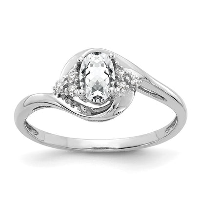 Solid 14k White Gold Topaz and Simulated CZ Ring