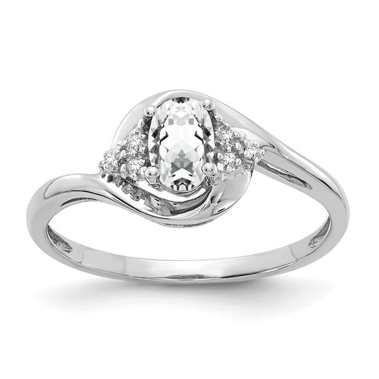 Solid 14k White Gold Topaz and Simulated CZ Ring