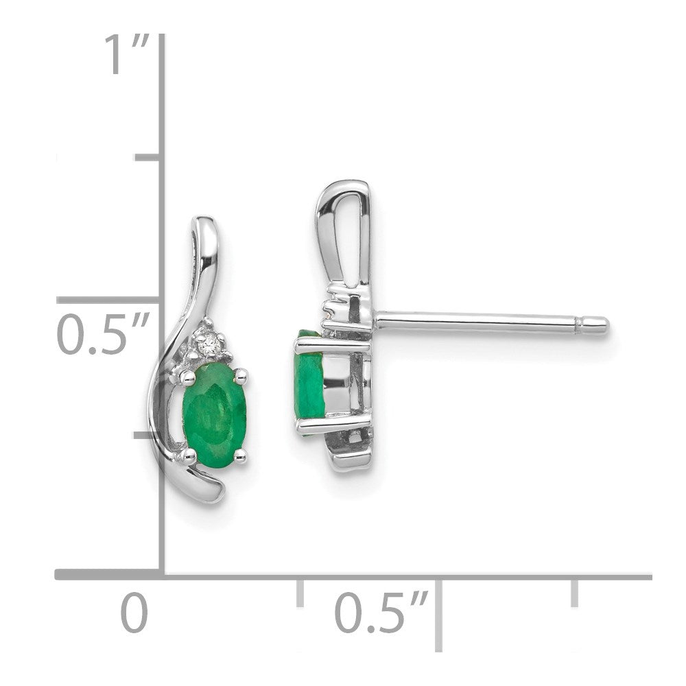 14k White Gold Emerald and Diamond Post Earrings