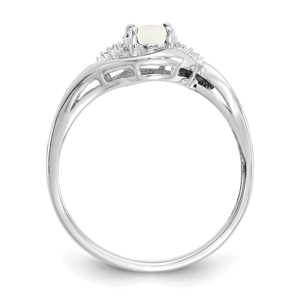 14k White Gold Opal and Real Diamond Ring