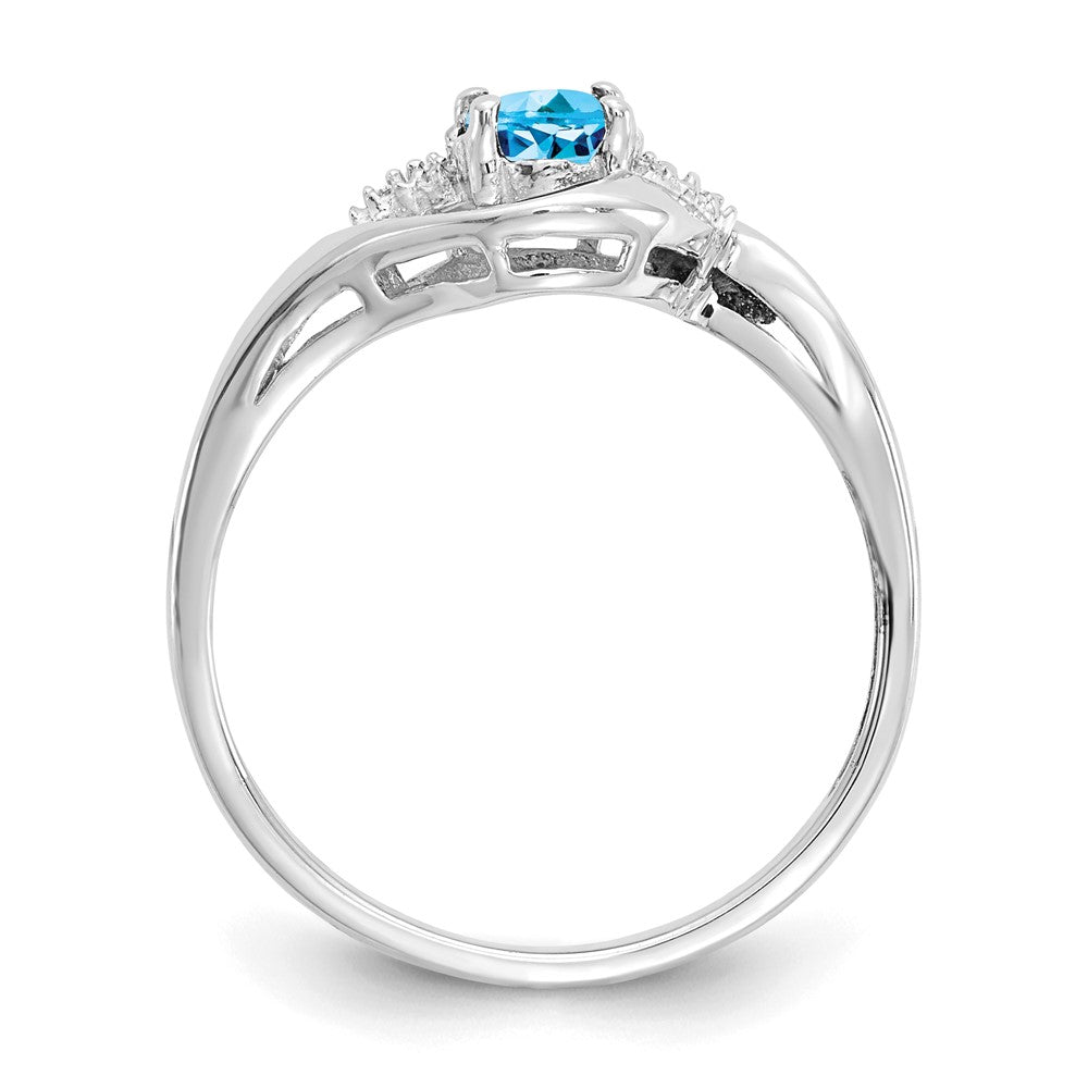 Solid 14k White Gold Simulated Blue Topaz and CZ Ring