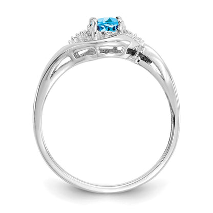 Solid 14k White Gold Simulated Blue Topaz and CZ Ring