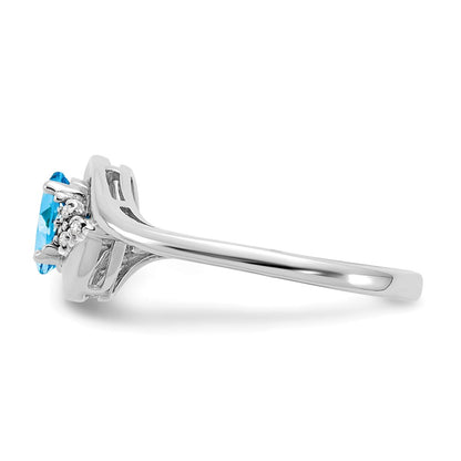 Solid 14k White Gold Simulated Blue Topaz and CZ Ring