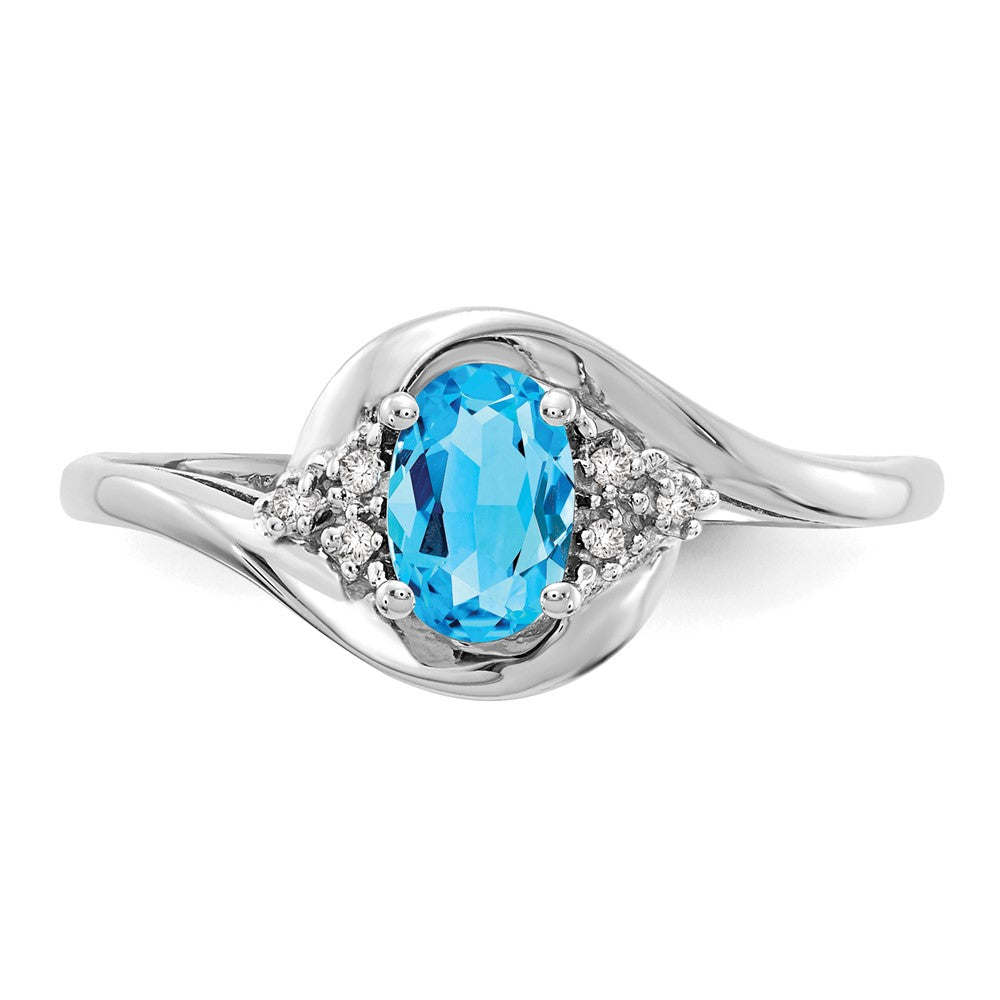 Solid 14k White Gold Simulated Blue Topaz and CZ Ring