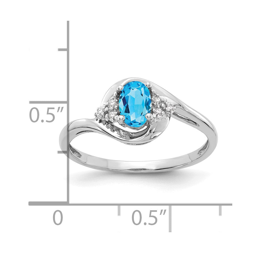 Solid 14k White Gold Simulated Blue Topaz and CZ Ring
