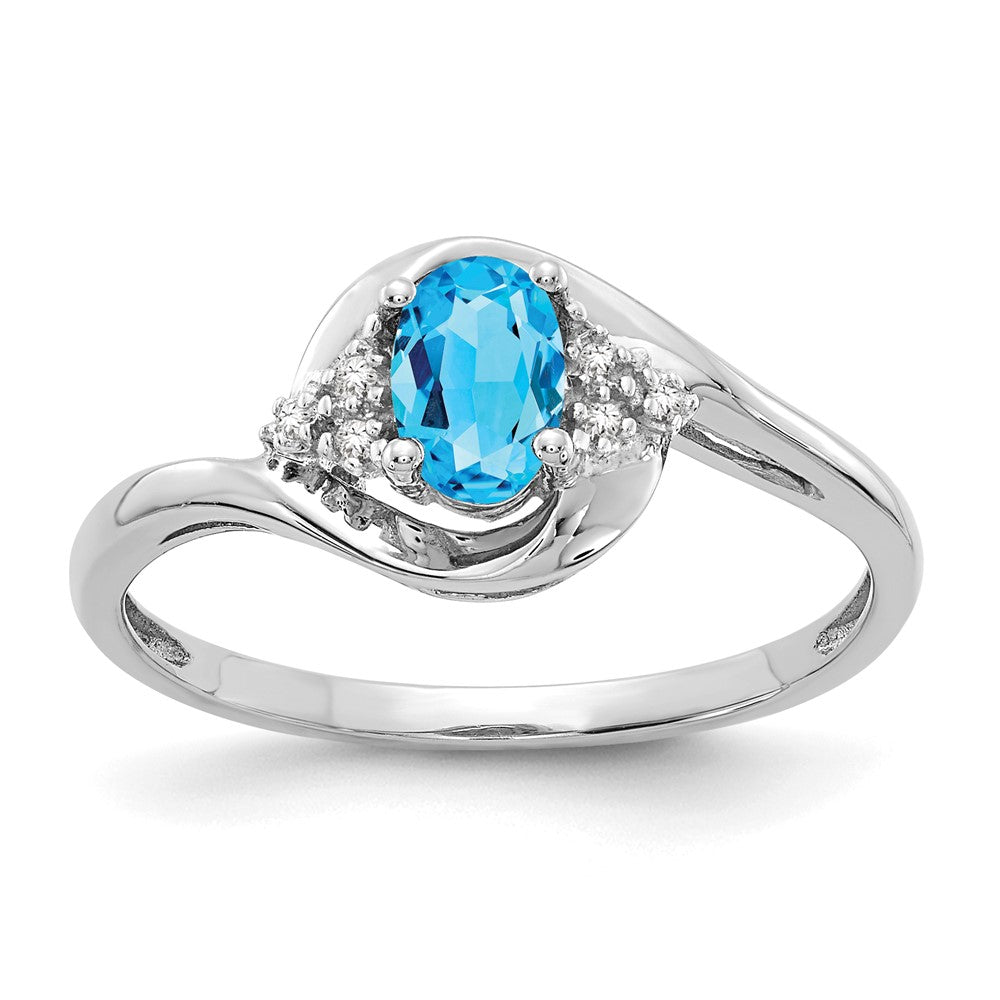 Solid 14k White Gold Simulated Blue Topaz and CZ Ring