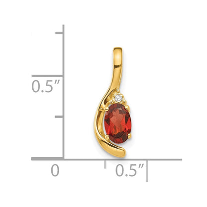 Natural Diamond and Oval Garnet Pendant in Solid 14K Yellow Gold