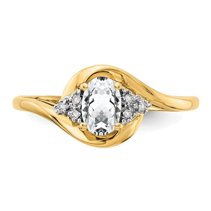 14K Yellow Gold White Topaz and Real Diamond Ring