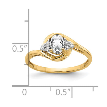 Solid 14k Yellow Gold Simulated White Topaz and CZ Ring