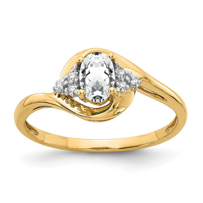 Solid 14k Yellow Gold Simulated White Topaz and CZ Ring