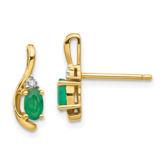 14k Yellow Gold Emerald and Diamond Post Earrings