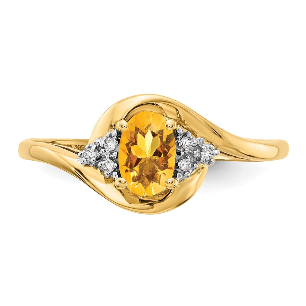 Solid 14k Yellow Gold Simulated Citrine and CZ Ring