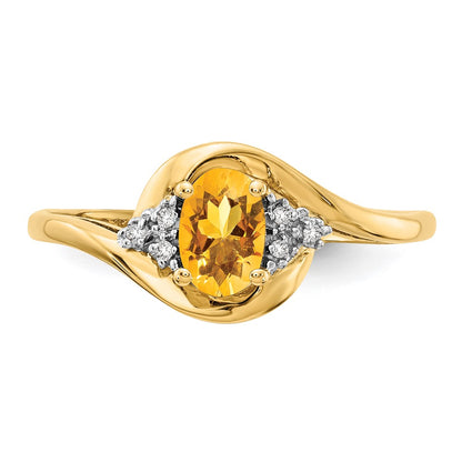 Solid 14k Yellow Gold Simulated Citrine and CZ Ring
