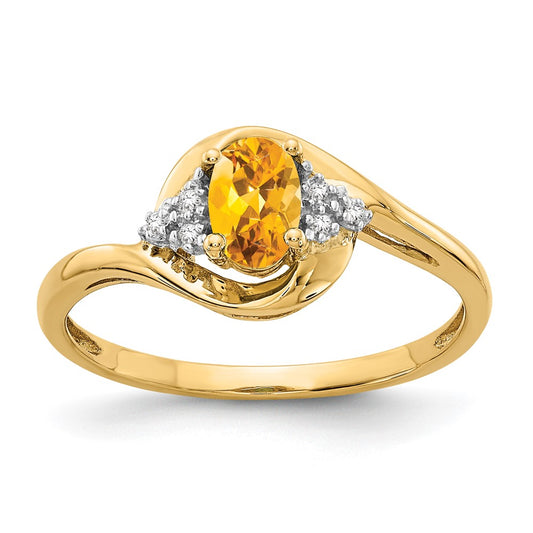 Solid 14k Yellow Gold Simulated Citrine and CZ Ring
