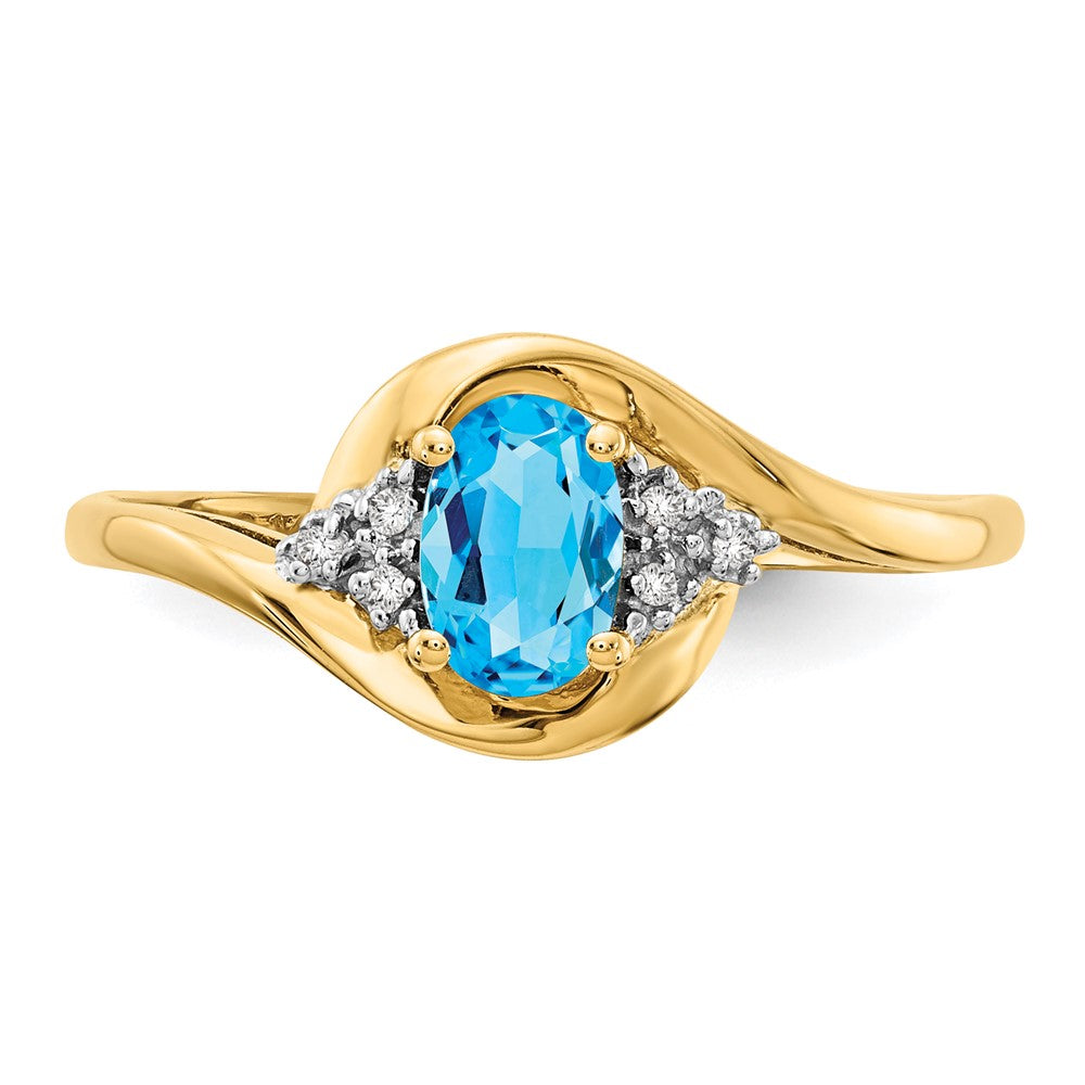 Solid 14k Yellow Gold Simulated Blue Topaz and CZ Ring