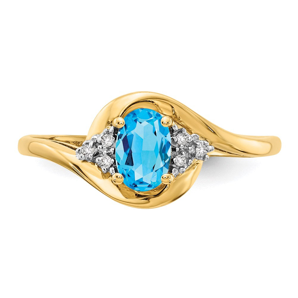 14K Yellow Gold Blue Topaz and Real Diamond Ring
