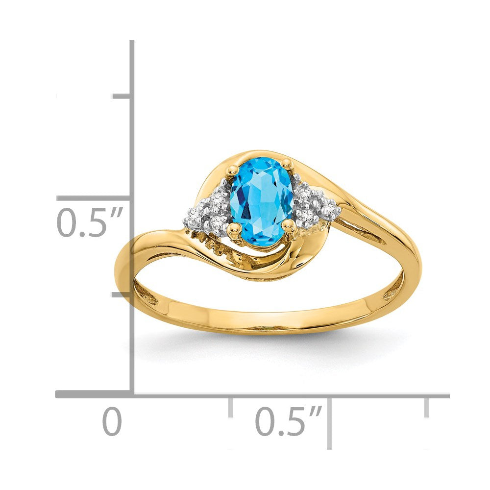 Solid 14k Yellow Gold Simulated Blue Topaz and CZ Ring