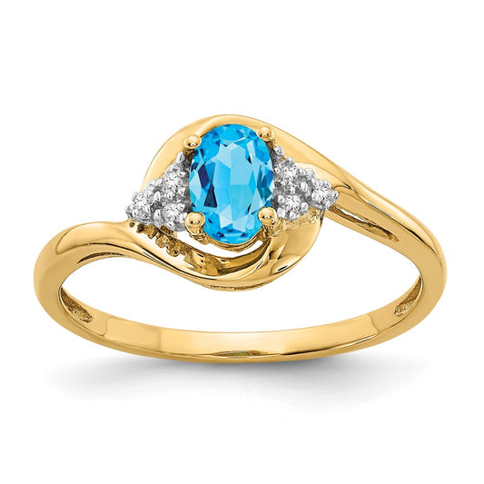 Solid 14k Yellow Gold Simulated Blue Topaz and CZ Ring
