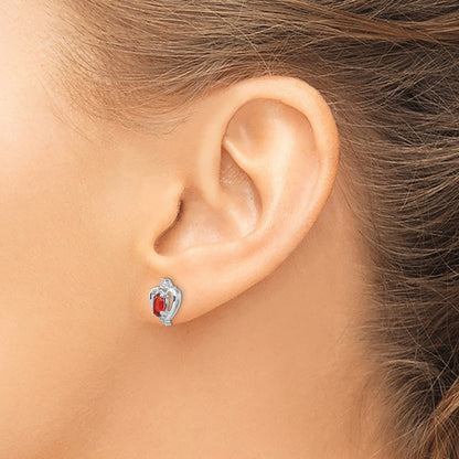 14k White Gold Garnet Diamond Earring