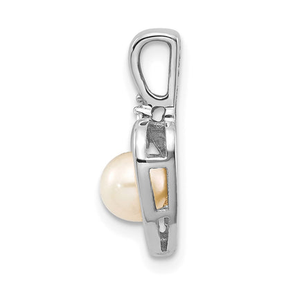14k White Gold Genuine FW Cultured Pearl Diamond Pendant