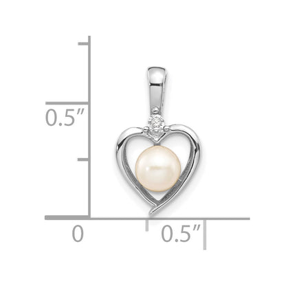 14k White Gold Genuine FW Cultured Pearl Diamond Pendant