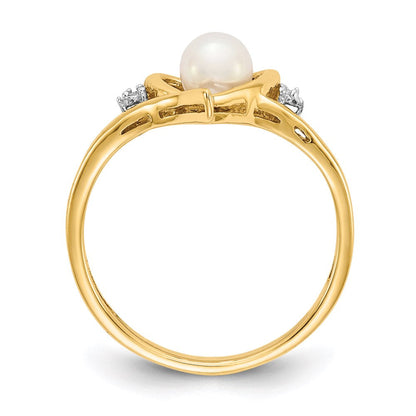 10k yellow gold real diamond fw cultured pearl ring 10xbs485