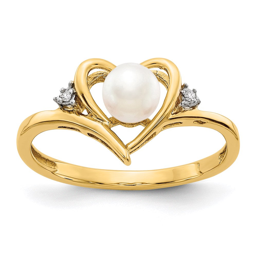 10k yellow gold real diamond fw cultured pearl ring 10xbs485