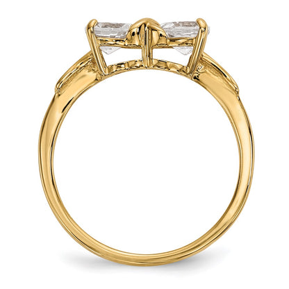 Solid 14k Yellow Gold Polished Simulated White Topaz Bow Ring