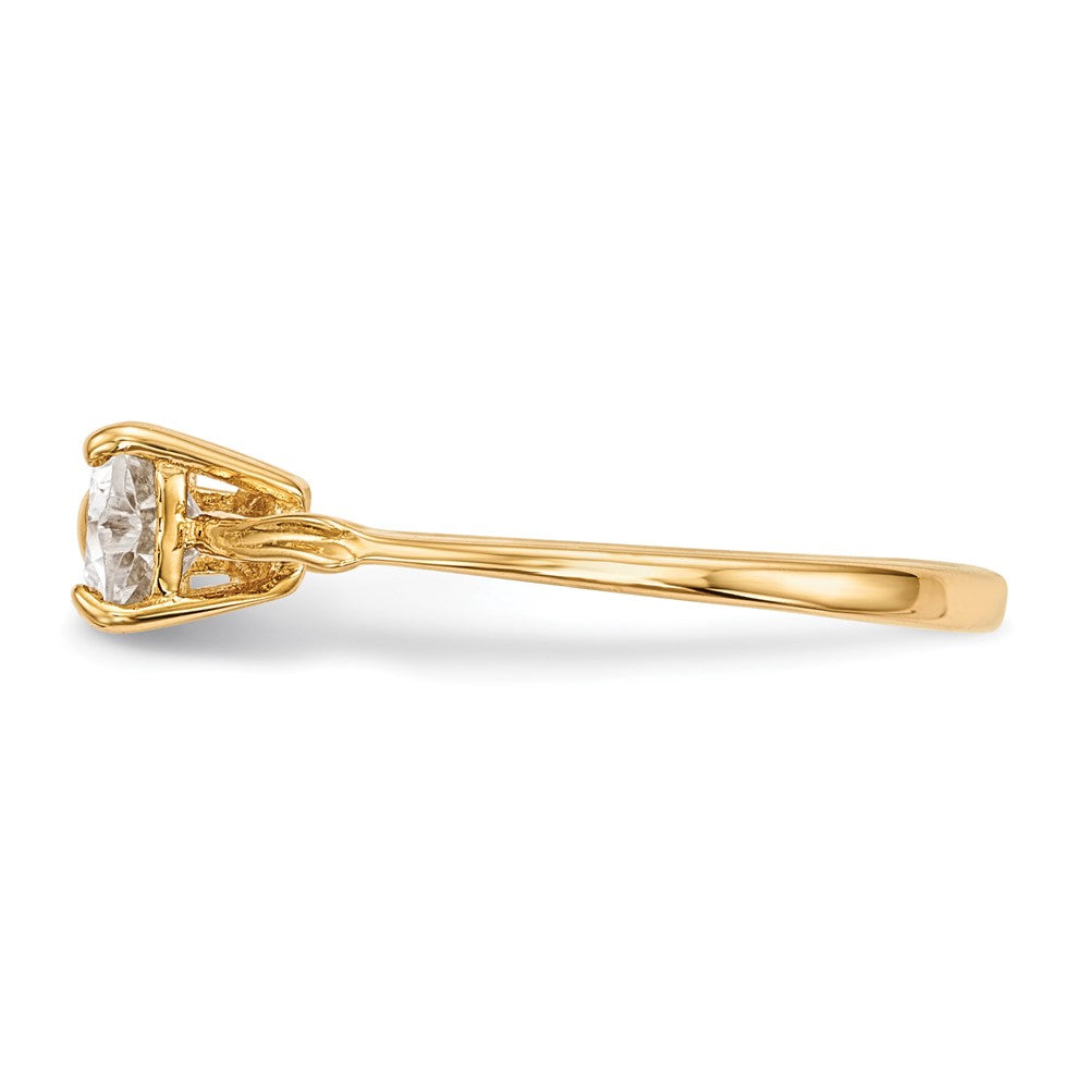 Solid 14k Yellow Gold Polished Simulated White Topaz Bow Ring