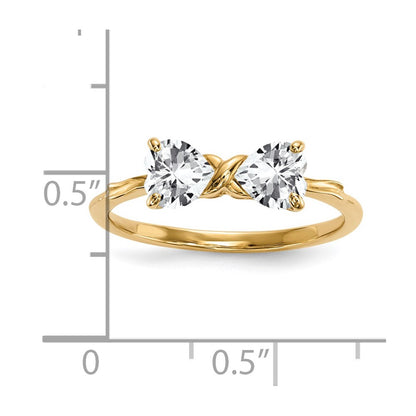 Solid 14k Yellow Gold Polished Simulated White Topaz Bow Ring