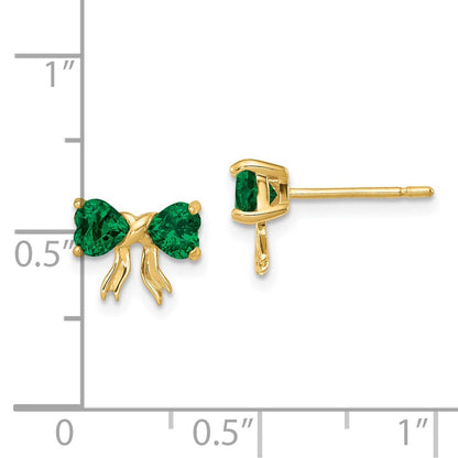 14k Yellow Gold Gold Polished Created Emerald Bow Post Earrings