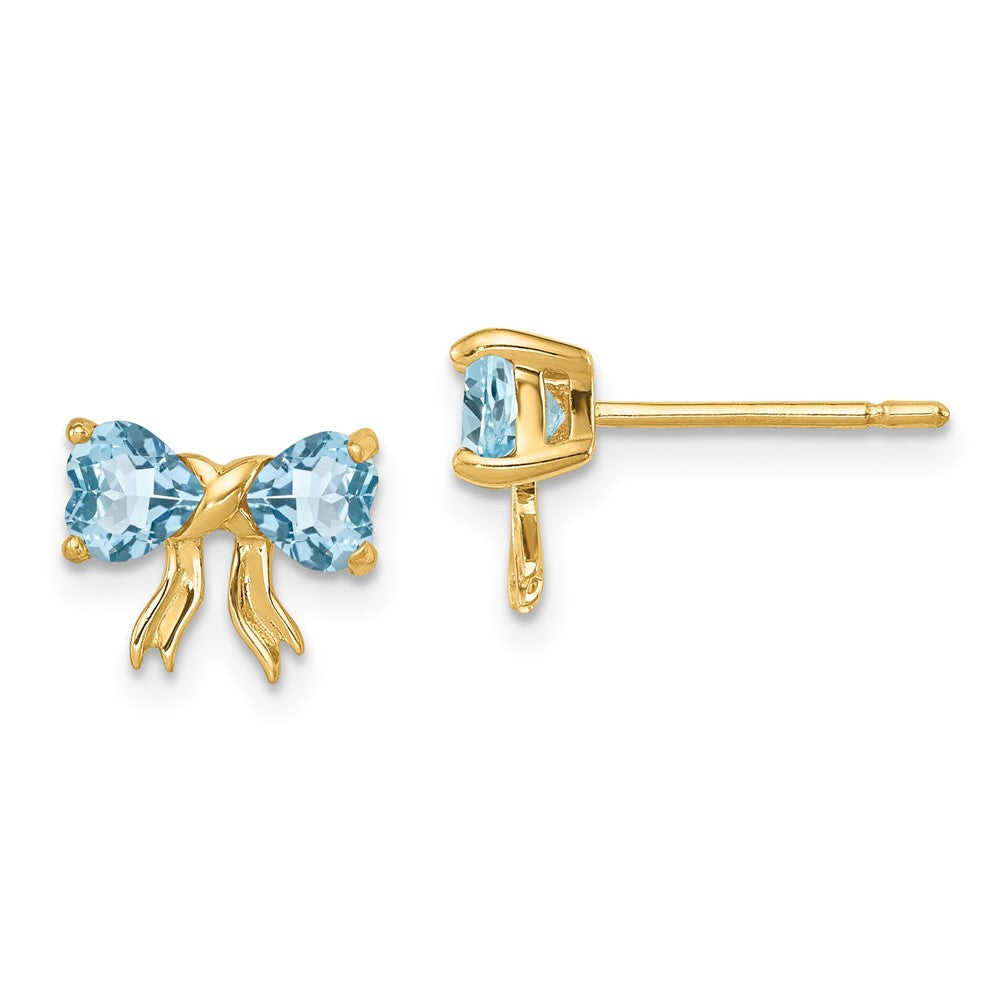 14k Yellow Gold Gold Polished Light Swiss Blue Topaz Bow Post Earrings