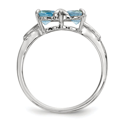 Solid 14k White Gold Polished Light Simulated Swiss Blue Topaz Bow Ring