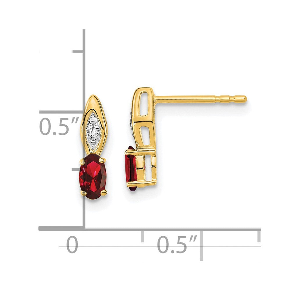 14k Yellow Gold Garnet and Diamond Post Earrings
