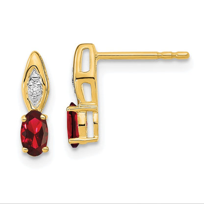14k Yellow Gold Garnet and Diamond Post Earrings