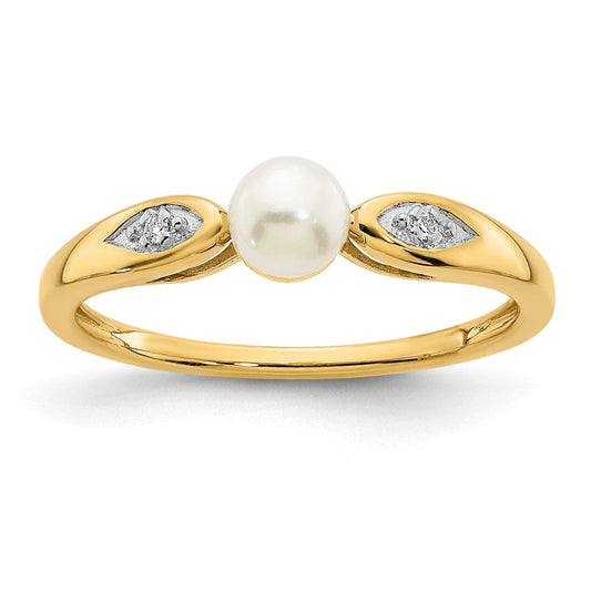 14k yellow gold fw cultured pearl and real diamond ring xbs593