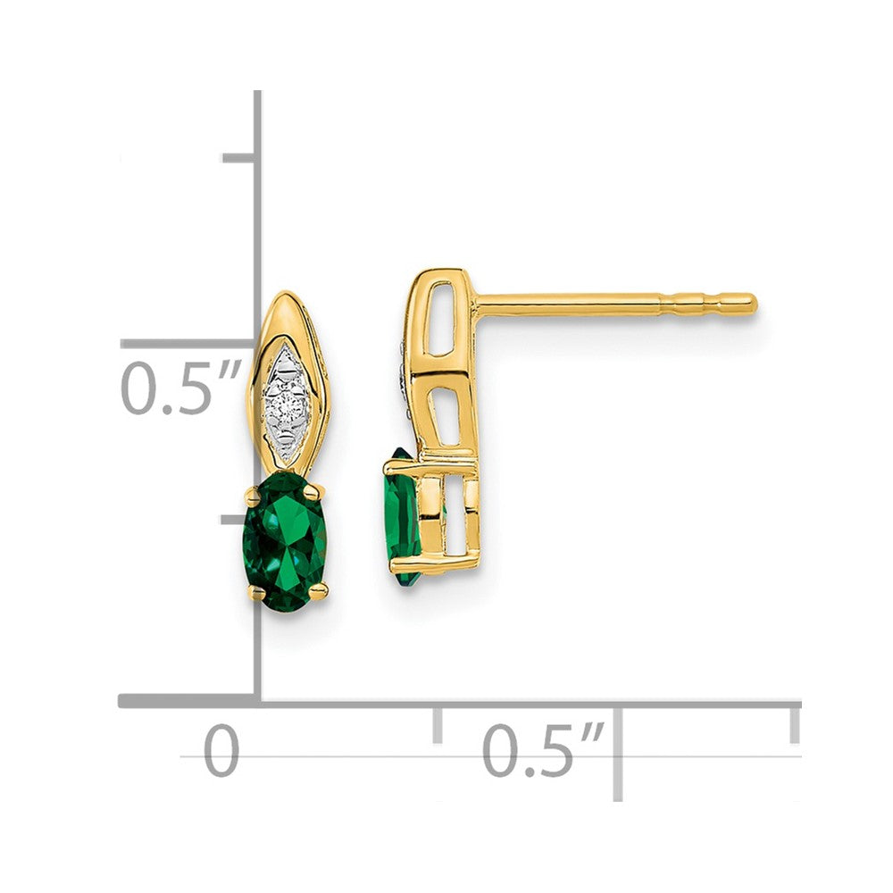 14k Yellow Gold Emerald and Diamond Post Earrings